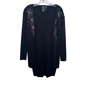Carole Little Petite Dresses‎ Black Knit Floral Embroidered Long Sleeve Size P/S